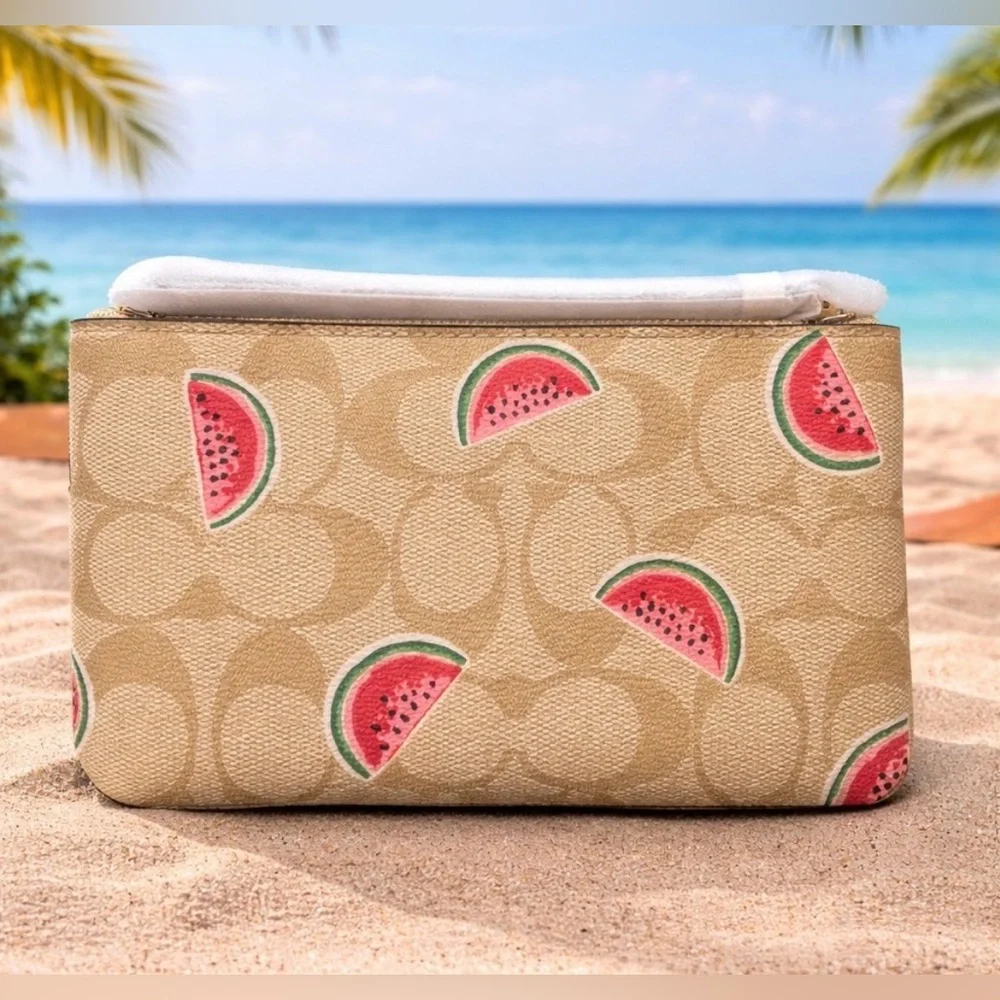 COACH Signature Canvas Watermelon Wristlet in Khaki - NWT